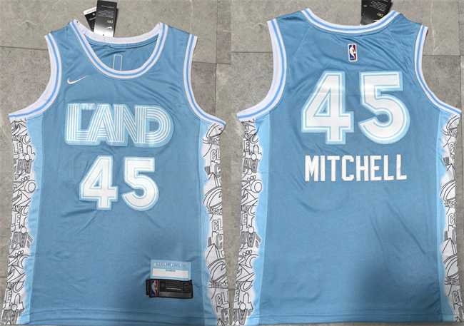 Men%27s Cleveland Cavaliers #45 Donovan Mitchell Light Blue 2024 City Edition Stitched Jersey->denver nuggets->NBA Jersey